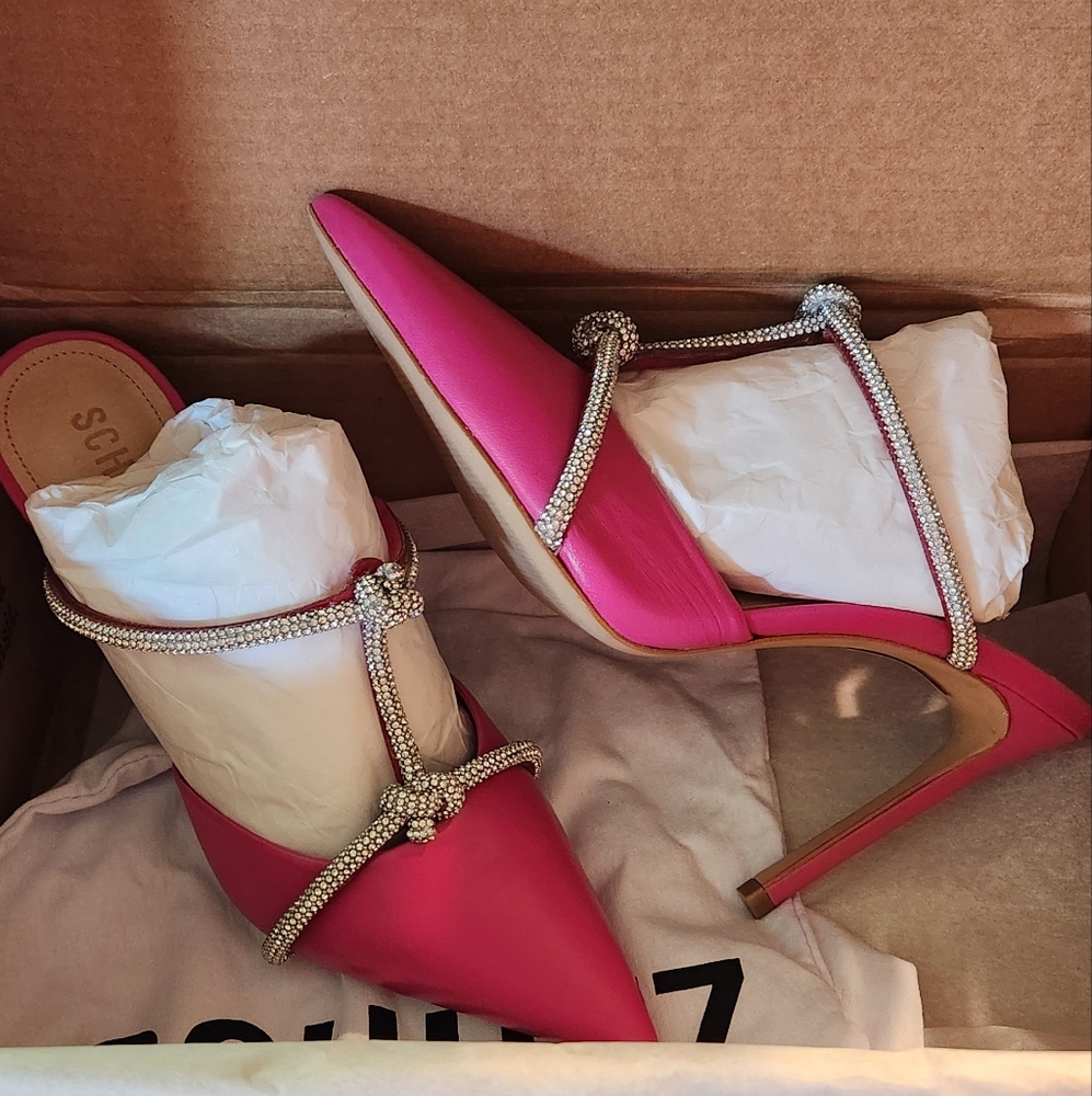 SCHUTZ  Women's Sylvie Heels Paradise Pink/Cristal 8 Medium US - Picture 6 of 6